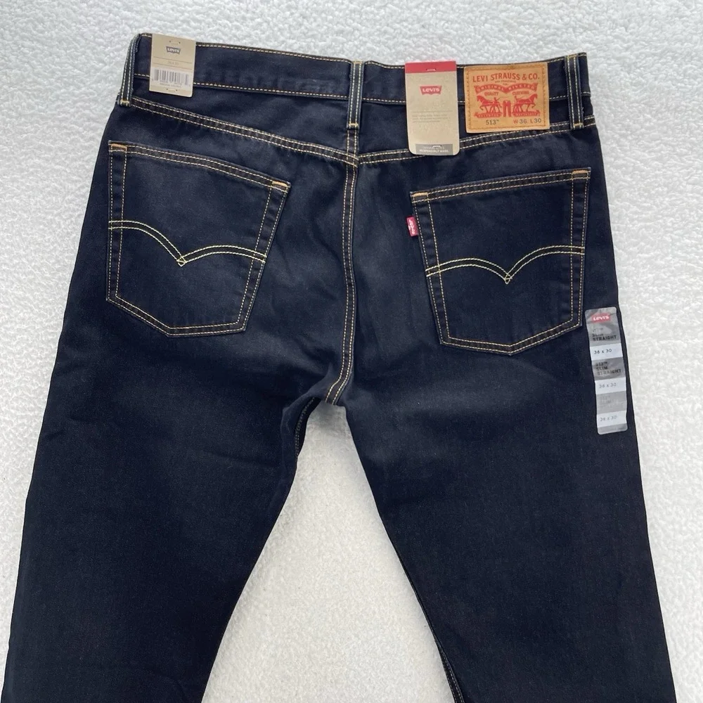 Levis 513 Jeans Mens 36x30 Black Slim Straight Jeans Dark Wash Denim Grunge Goth